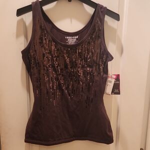 Teez-Her  Large Women's Sequin Embellished Tank Top - Black